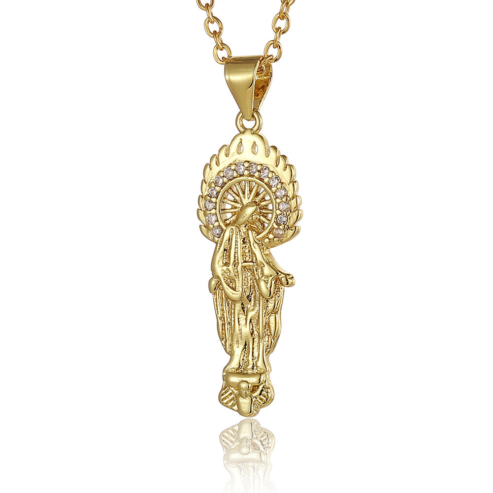 Collar con colgante de Nuestra Señora de oro real chapado en cobre al por mayor